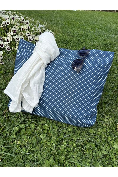HALFART Τσάντα παραλίας Navy Blue πουά αδιάβροχη λινό πάπια |   Μεγάλο Μέγεθος 45x55 cm |   Με φερμουάρ, τσέπη
