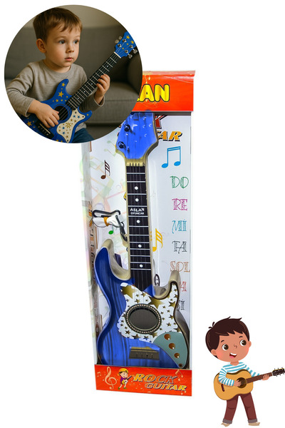 Merva Kutulu Oyuncak Elektro Gitar Erkek Kız Çocuk Oyuncak Gitar Mavi