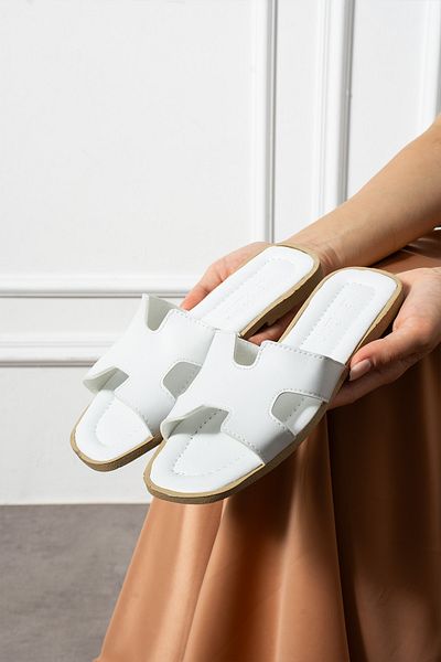 SWORD Καλοκαιρινές Παντόφλες - H Pattern Flat Faux Leather Γυναικείες καλοκαιρινές παντόφλες - Casual παντόφλες