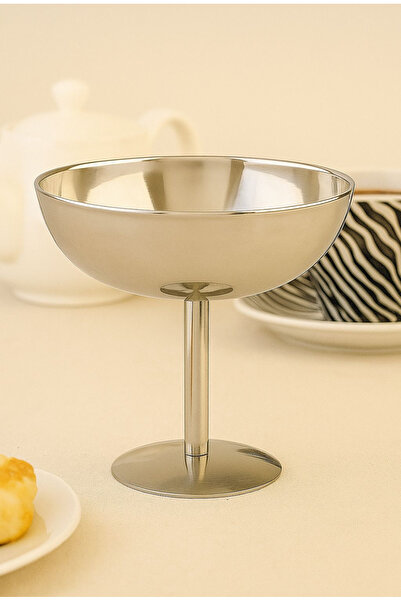 ÖZBURAK Steel High Footed Turkish Delight Bowl, Catering Bowl, Presentation Bowl, Ice Cream Bowl & Bowl Diameter: 13 cm Height: 13 cm