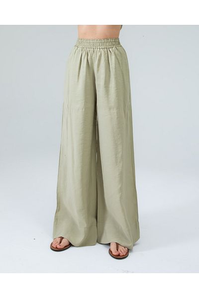 Tt Line Palazzo Trousers Women's Regular Side Pocket Viscose Wide Leg Elastic Waist Modal Organic Fabric
