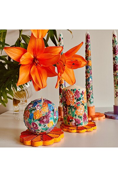 inrobert Blok Ve Küre Mum Seti 2’li Çiçekli