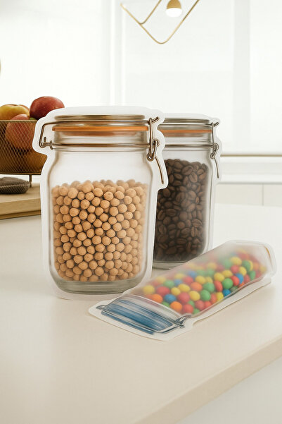 Dekals 10 Adet BÜYÜK BOY 17,5x27 cm Kilitli Kavanoz Poşet Buzdolabı Poşeti Kurabiye çerez Poşeti