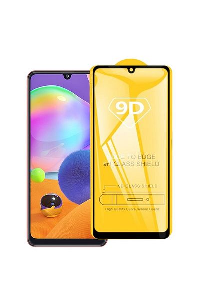 REDz Accessories Folie de sticlă securizată 9D, pentru Samsung A31, neagră, anti-amprentă, adezivă pentru tot ecranul, de protecție