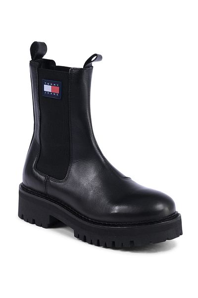 Tommy Hilfiger Dámské Tommy Hilfiger Logo Gumová podešev Elastická bočnice na podpatku Stylově vypadající dámské kozačky Černá