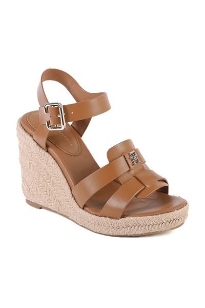 Tommy Hilfiger Espadrille-Sandalen aus Leder mit hohem Keilabsatz