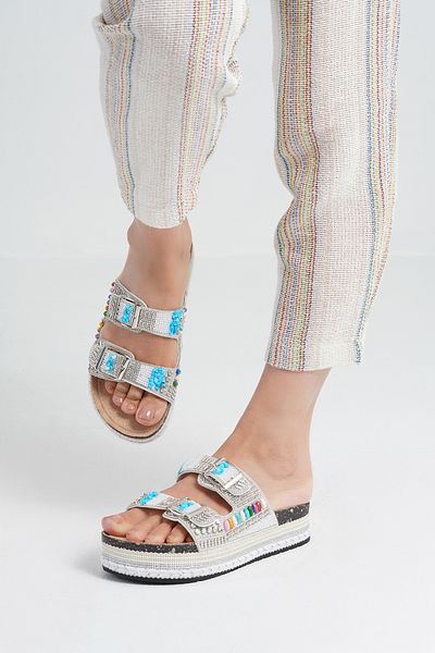 Beyond Women's White Stone Detailed Sea Beach Daily Slippers 4cm Byndrsl2520
