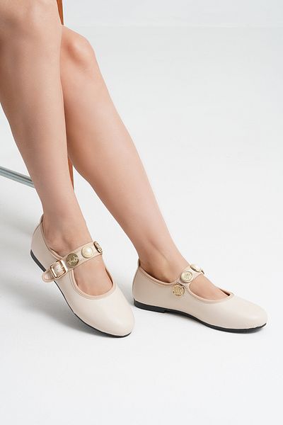 Beyond Women's Beige Leather Ballerinas with Coin Buckle Byndpt01