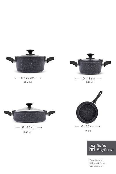 Karaca Defne Biogranit V2 7 Piece Pot and Pan Set Black