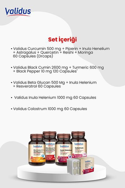 Validus Longevity Vital Set - Curcumin - Black Cumin - Beta Glucan - Inula Helenium - Colostrum