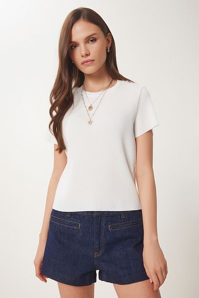 Happiness İstanbul Weiße Basic-Strickbluse für Damen HF00468