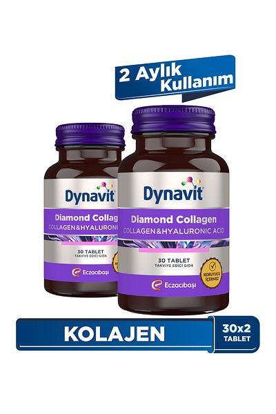 Dynavit كولاجين الماس وحمض الهيالورونيك 30 قرصًا، عبوة من قطعتين
