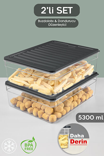 Meleni Home Set de 2 organizatoare antracit - recipient pentru frigider adânc, cuptor cu microunde și congelator, capacitate 5300 ml