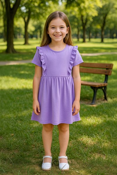 TRENDYOLKIDS Lila Mädchen 100 % Baumwolle gerüschtes kurzes Mini-Strickkleid TKDSS25EL00065