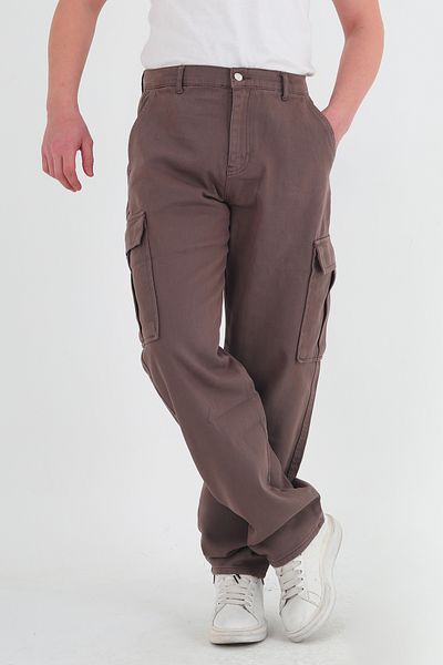 Trendyol Collection Βαμβακερό casual παντελόνι, τσέπη Mink Cargo γκαμπαρντίνα φαρδιά/φαρδιά εφαρμογή, 100% βαμβάκι