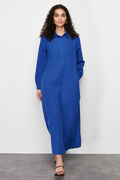Trendyol Modest Rochie cămașă țesătă cu nasturi Saks TCTSS24EB00137