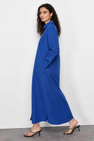 Trendyol Modest Φόρεμα υφαντό πουκάμισο με κουμπιά Saks TCTSS24EB00137