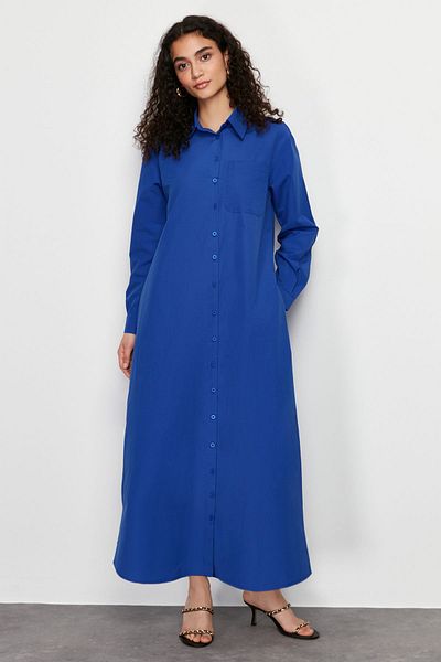 Trendyol Modest Φόρεμα υφαντό πουκάμισο με κουμπιά Saks TCTSS24EB00137