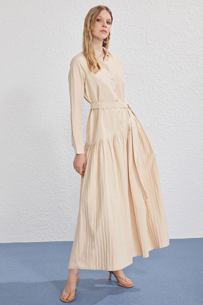 Trendyol Modest Stone Pleated Poplin Woven Dress Tctss25Eb00139