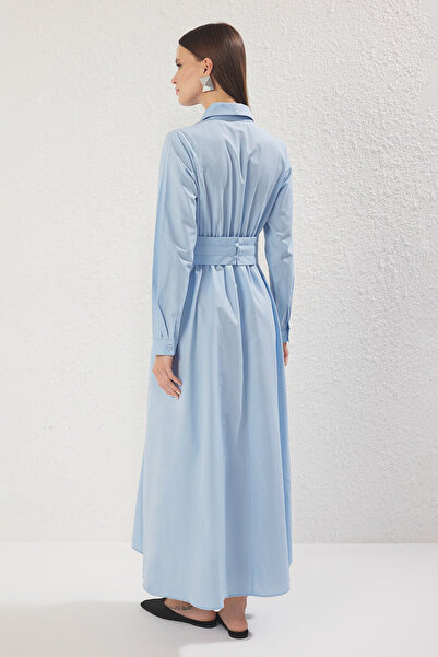 Trendyol Modest Rochie țesută cu fundă albastru deschis TCTSS25EB00122