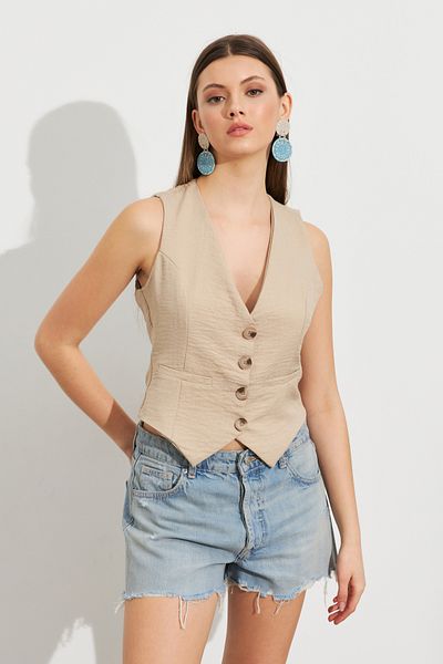 Cool & Sexy Women's Stone Leinen gefütterte Weste TW60046
