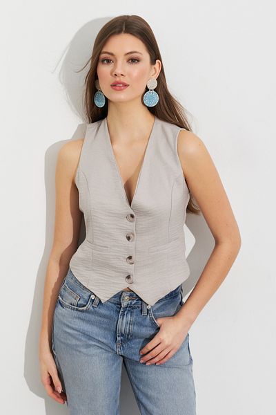 Cool & Sexy Women's Gray Linen Lined Vest Tw60046