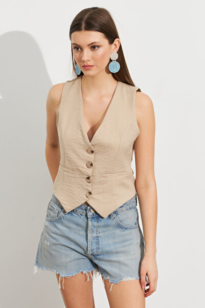 Cool & Sexy Women's Stone Linen Lined Vest Tw60046