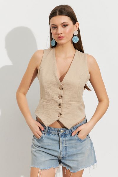 Cool & Sexy Women's Stone Leinen gefütterte Weste TW60046