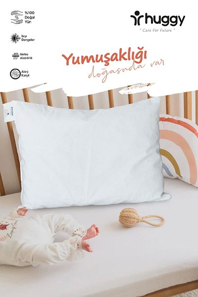 Huggy 100% New Zealand Lamb Wool 30X40 Baby Pillow – Natural and Breathable