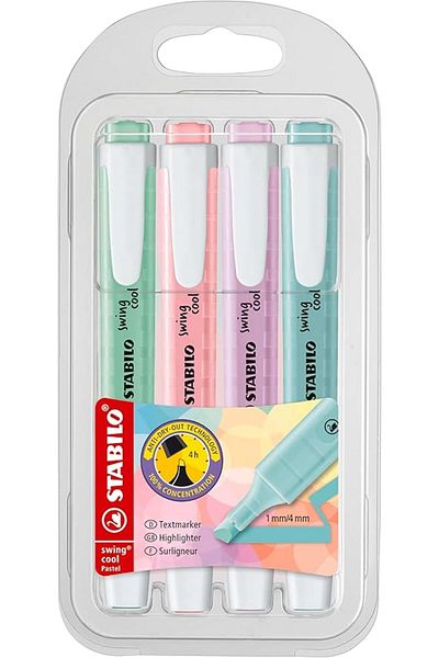 Stabilo Swing Cool Pastel Marker Marking Pen, 4 Pack (1 Pack X 4 Pieces)