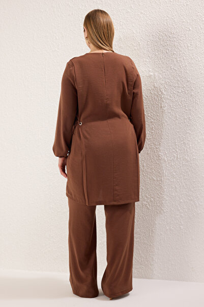 Trendyol Modest Large Size Brown Eyelet Lacing Detailed Aerobin Tunic-Pants Suit Tctss25Us00047