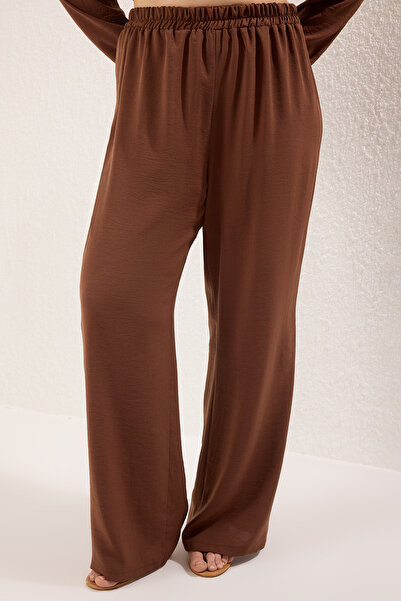 Trendyol Modest Large Size Brown Eyelet Lacing Detailed Aerobin Tunic-Pants Suit Tctss25Us00047