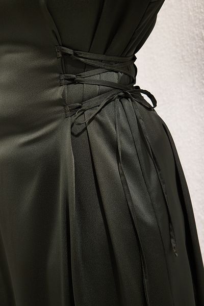 Trendyol Modest Large Size Khaki Waist Britli Satin Evening Dress Tctss25Db00021
