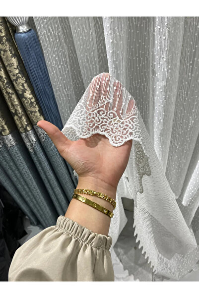 beatiful TÜL PERDE NOKTALI DESEN [YILDIZ]1/3 SIK PİLELİ BORU PİLE KIRIŞMAZ ÜT...