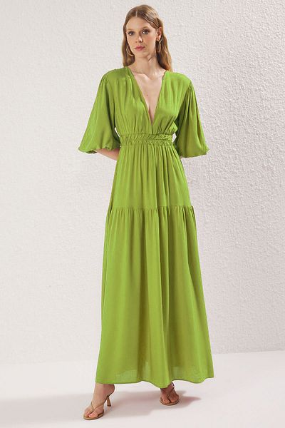 Trendyol Collection Oil Green Plain Maxi Woven Dress Twoss25El00776