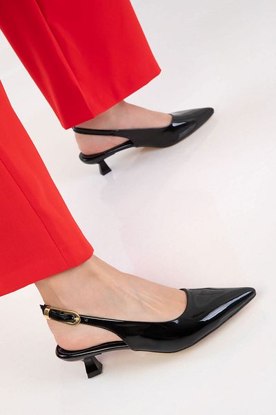 SOHO Black Patent Leather Women's Classic Heeled Shoes 20618
