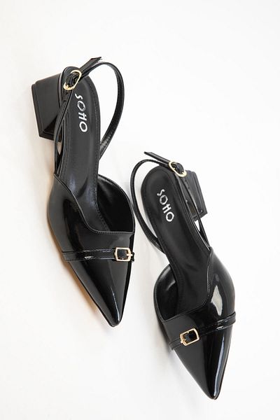SOHO Black Patent Leather Women's Classic Heeled Shoes 20595