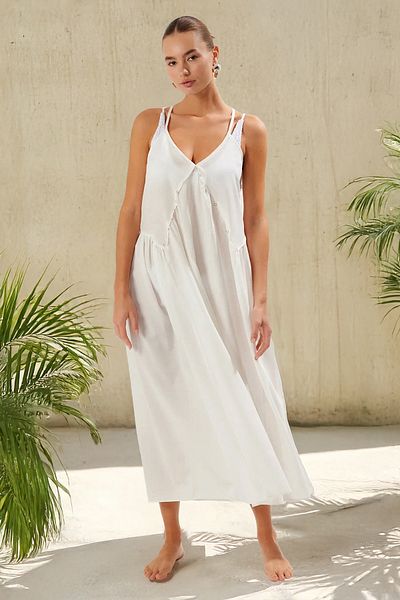 Trendyol Collection Ecru Maxi Woven Beach Dress with Accessories Tbess25El00060