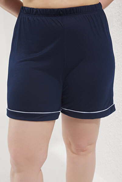 Trendyol Curve Темно-синій піжамний комплект Сорочка з комірцем зі зміщеним коміром з віскози Orme TBBSS25AI00095