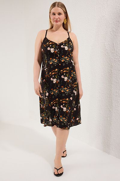 Trendyol Curve Multi-Colored Floral Adjustable Strap Mini Woven Plus Size Dress Tbbss25Ah00208