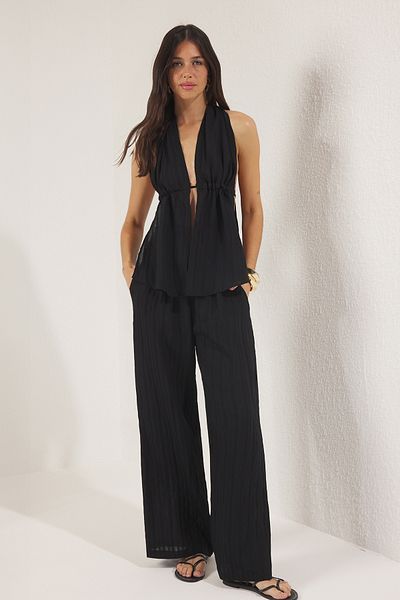 Trendyol Collection Black Textured Beach Blouse and Pants Set
