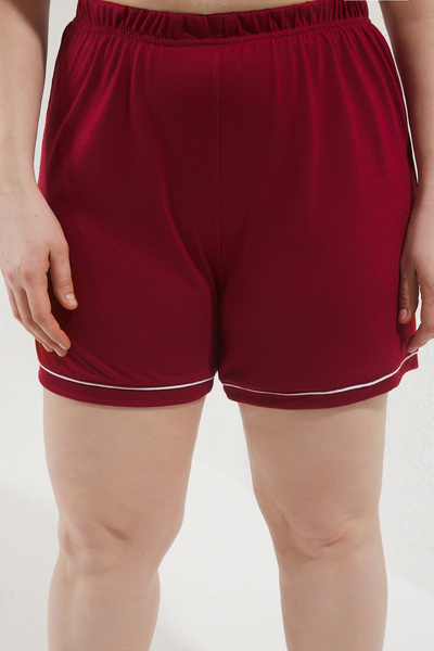 Trendyol Curve Σετ πιτζάμες μπορντό πουκάμισο με γιακά βισκόζης πλεκτό με σορτς TBBSS25AI00095