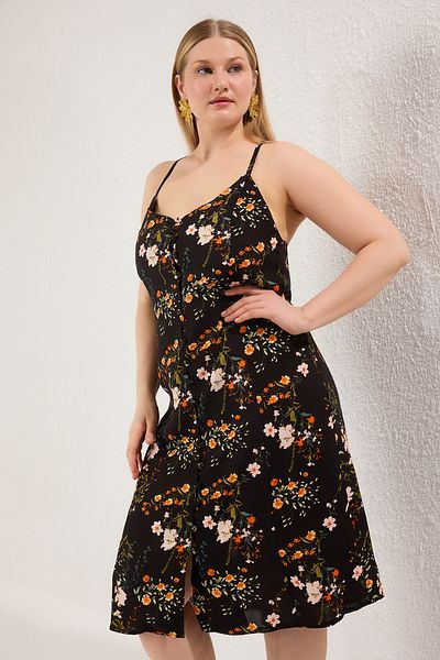 Trendyol Curve Multi-Colored Floral Adjustable Strap Mini Woven Plus Size Dress Tbbss25Ah00208