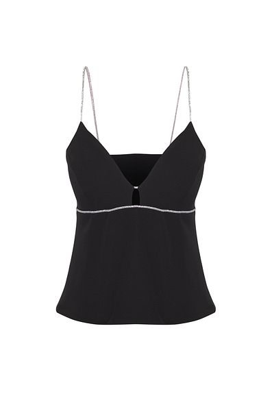 Trendyol Collection Μαύρη υφαντή μπλούζα με πέτρινη λαιμόκοψη με λεπτομέρεια TPRSS25BZ00029