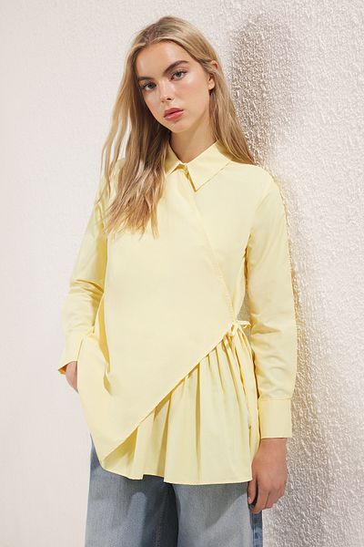 Trendyol Modest Light Yellow Collar Double Breasted Shirt Tctss25Tg00016