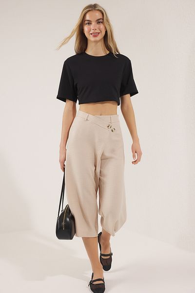 Trendyol Collection Beige Linen Bodysuit Culotte Trousers