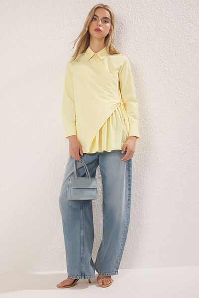 Trendyol Modest Light Yellow Collar Double Breasted Shirt Tctss25Tg00016
