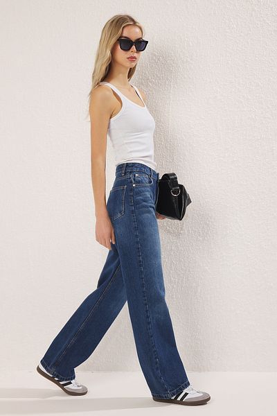 Trendyol Collection Blugi cu talie înaltă albastru închis TWOSS25JE00276