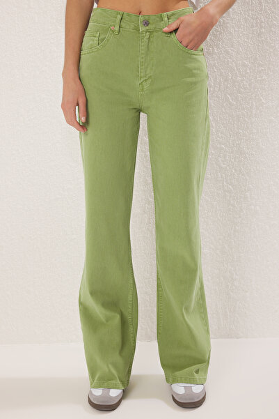 Trendyol Collection Λαδιό πράσινο ψηλόμεσο τζιν με φαρδύ πόδι TWOAW24JE00274
