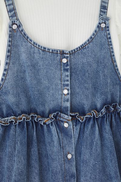 TRENDYOLKIDS Sötétkék lány 100% pamut pántos szőtt Salopet TKDSS25SE00002